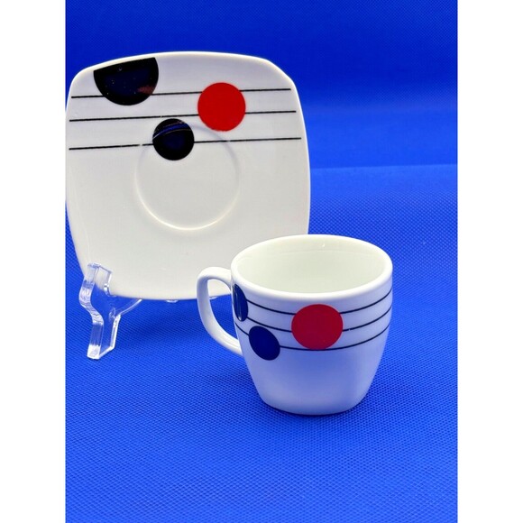 VTG Arcopal France MCM Espresso Cup & Saucer, Black, Red White Music Note Design - Picture 4 of 8